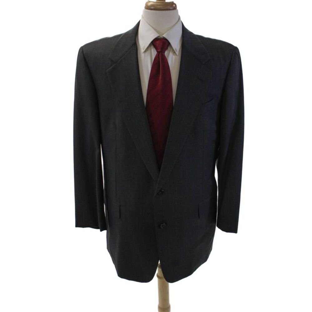 Hickey Freeman Mens Wool Striped Two Button Long Sleeve Blazer Gray Size 44L